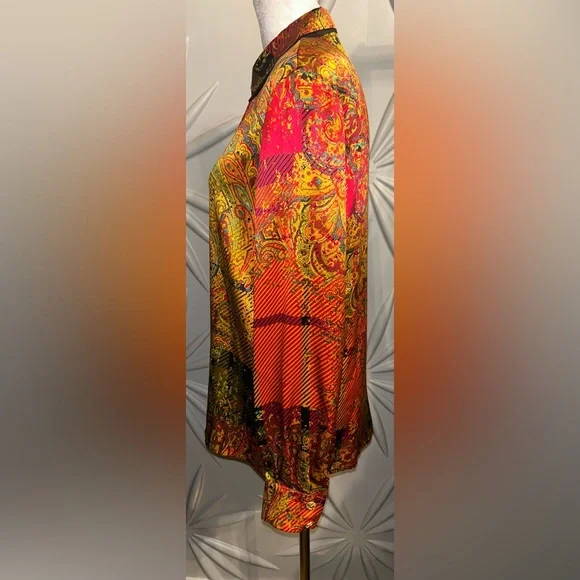 EUC Louis Feraud SZ 4 gold/red/black multicolored silk paisley print blouse - Picture 6 of 12
